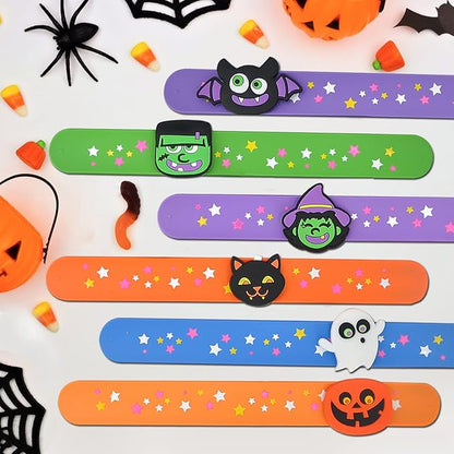 Welkin 6PCS Halloween Slap Bracelets For Kids,Colorful Silicone Bracelet, Soft and Safe Slap Bracelets Party Decorations Favors，Kids halloween Party Gift (Halloween)