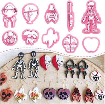 Keoker Halloween Polymer Clay Cutters for Earrings, 10 Shapes Halloween Clay Cutters for Polymer Clay Jewelry