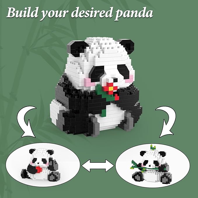 Creator 3 in 1 Animals, Mini Building Blocks Panda- 2 Pack, Party Favors- Micro Blocks Panda Toy for Kids 6+, Mini Blocks Building Sets for Adults, Birthday Gift for Boys and Girls(1626PCS)