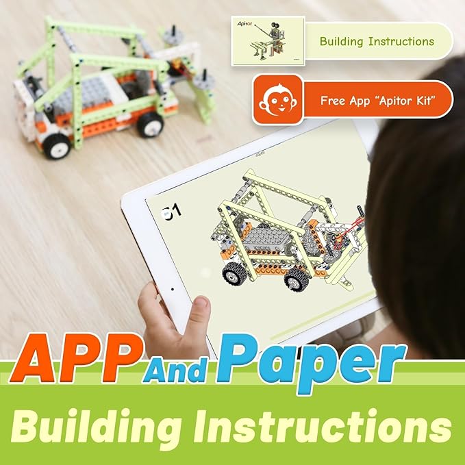 Apitor Robot E STEM Kits for 8-12 Year Old Boy Girl, 14 in 1 Electric Building Toys with Learning Materials, DIY Educational Construction Science Kit for Kids 8-10 10-12 Christmas Birthday Gift