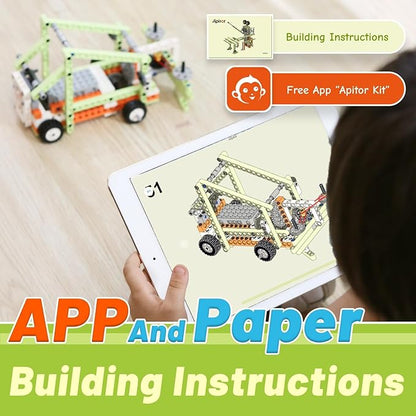Apitor Robot E STEM Kits for 8-12 Year Old Boy Girl, 14 in 1 Electric Building Toys with Learning Materials, DIY Educational Construction Science Kit for Kids 8-10 10-12 Christmas Birthday Gift
