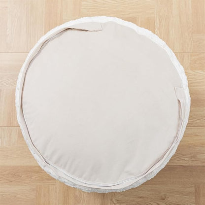 Round Stuffed Pouf Ottoman 20x20x12 Inches Faux Fur Ottoman Foot Rest Under Desk Foot Stool Great for Living Room, Bedroom Small Furniture (Ivory Pouf with Filler)