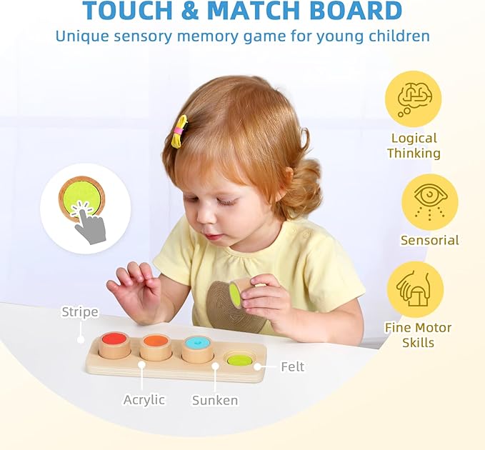 Montessori Educational Toys for 1 Year Old, 6 in 1 Learning Toys Set for Toddlers Wooden Toy Present (3-in-1 Edutational Box, Stacking Roctet Ship, Touch & Match Board, Picture Book and More)