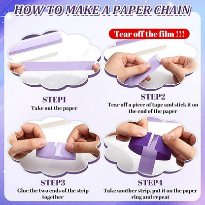 Lincia 600 Sheet Paper Chain Garland Strips 1x8 Inch with Double Sided Tape, DIY Construction Paper Chains for St. Patrick's Day, Easter, Spring Party Decorations, Crafts Supplies (Purple Gradient)