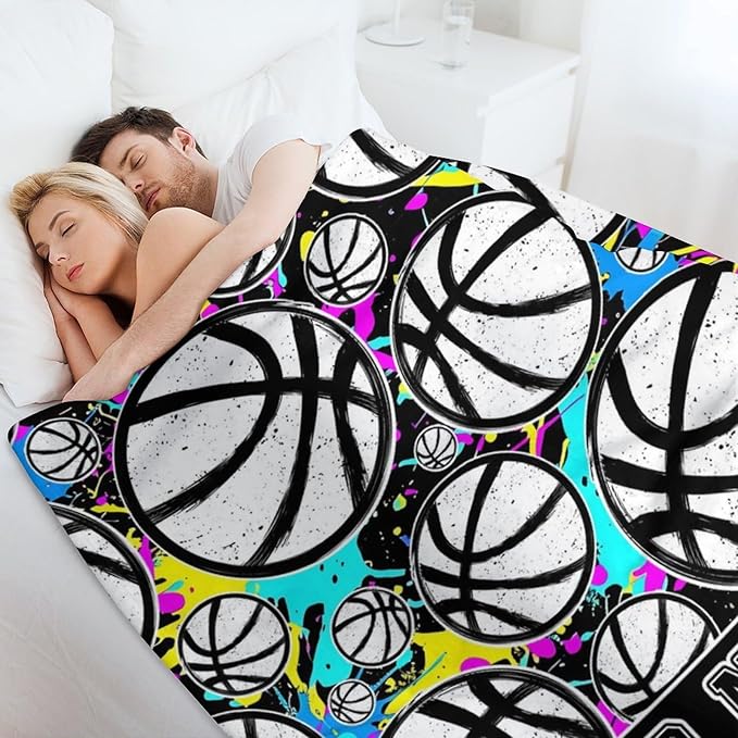 Custom Basketball Blanket - Soft Flannel Sports Basketball Blankets for Teens Adults Women Men Basketball Lovers - Warm Basketball Throw Blankets for All Season Lap, Chair, Sofa, Couch, Bed - 80"x60"