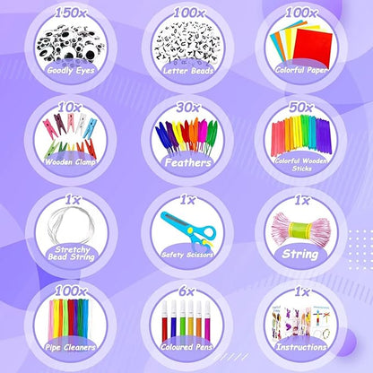 3000 Arts and Crafts Supplies for Kids Craft Kit All in 3 Layered Craft Box with Pipe Cleaners Crafts for Kids Age 4-6, 6-8, 8-12 DIY School Supplies Materials Set Toys Gifts for Girls Boys, Purple