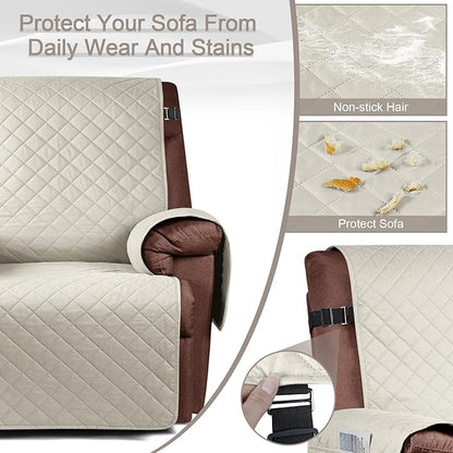 KinCam 100% Waterproof Recliner Chair Cover, Reclining Couch Covers for Pets, Dogs, Recliner Couch Slipcover Furniture Protector with Elastic Straps for Kids(23.6", Ivory)
