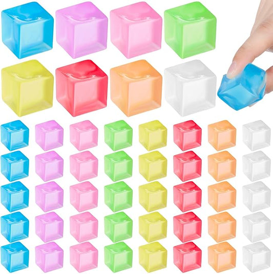 Simgoing 48 Pcs Mini Ice Cube Stress Balls Bulk Fidget Squeeze Square Ball Stress Relief Sensory Playthings Ice Cube for Adults Birthday Valentines Gifts Party Favor Prize Bags Box Filling, 8 Colors