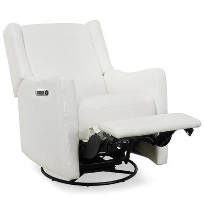 Delta Children Mercer Electronic Power Recliner and Swivel Glider with USB and Type-C Ports in LiveSmart Performance Fabric - Water Repellent & Stain Resistant, Pearl