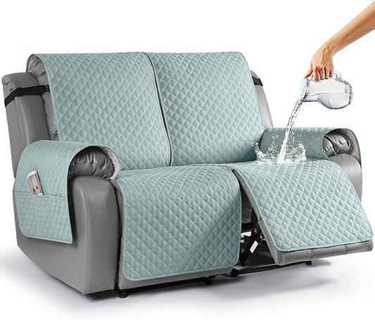 TAOCOCO Loveseat Recliner Cover Non-Slip Sofa Slipcover, Pet Cover for Loveseat Recliner with Elastic Straps, Washable Reclining Loveseat Cover Recliner Furniture Protector (2 Seater, Mint)