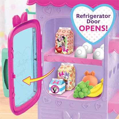 Disney Junior Minnie Mouse Marvelous Market, Pretend Play Cash Register with Realistic Sounds, 38 Play Food Pieces and Accessories, Officially Licensed Kids Toys for Ages 3 Up by Just Play