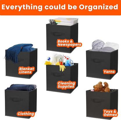 Criusia Storage Cubes, 11 Inch Clothes Storage Bins for Shelves Closet (10 Pack), Fabric Collapsible Storage Bins with Dual Handles, Cubby Storage Baskets Boxes, College Dorm Room Essentials (Black)
