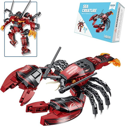 Sea Creatures Building Toy Ocean Animal Building Blocks Sets 2 in 1 Lobster Figures for 6 Plus Years Old Boys and Girls Gift for Birthday Christmas (263pcs)