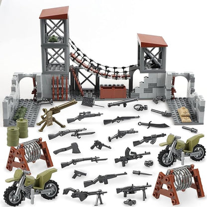 Finger Rock Military Base Series Small Suspension Building Set, WW2 Army Mini War Accessories Kits, DIY Defence Base Guard Tower Base Guns Army Supplies Block Toy for Kids 8 10 12 14