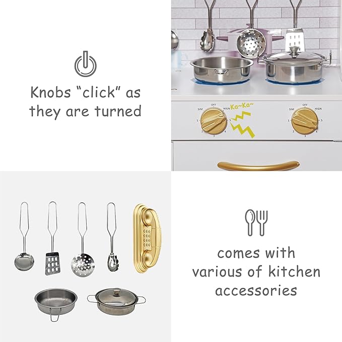 Wooden Play Kitchen Toy Set with Light, Kids Children Pretend Toy Kitchen Playset, Sink with Faucet, Oven, Microwave, Kitchenware Set Accessories for Ages 3-8 Girls Boys