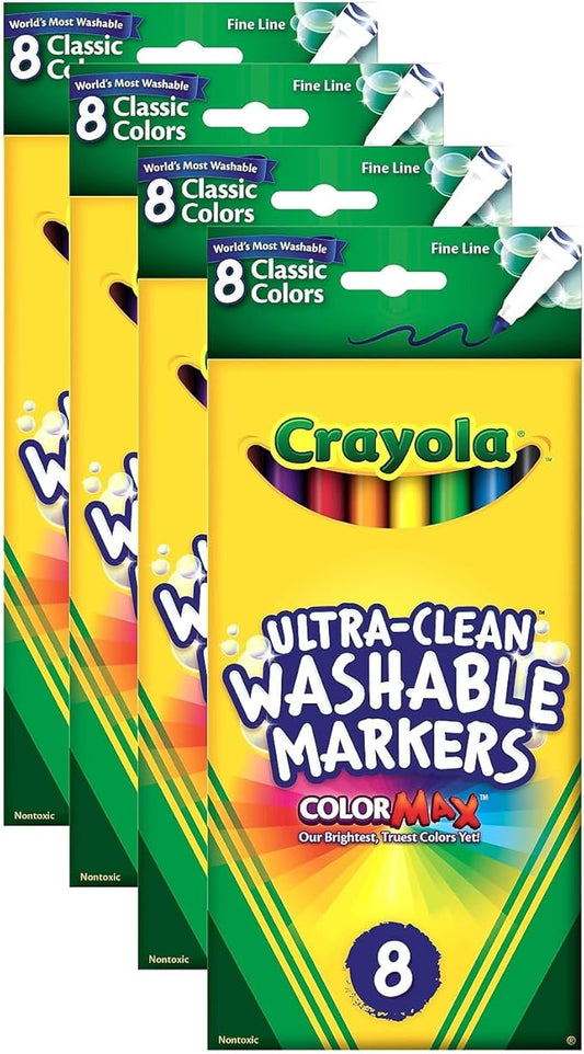 Crayola Classic Color Washable Markers fine tip pack of 8 [PACK OF 4 ]