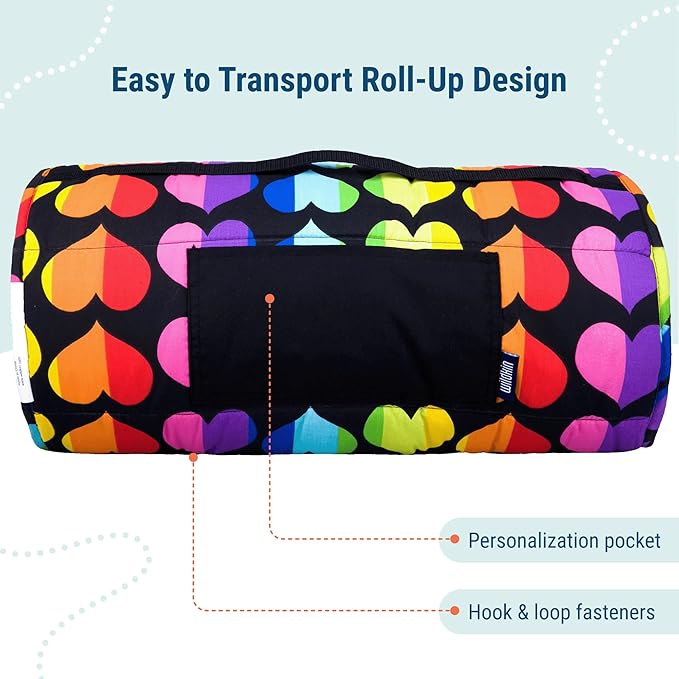 Wildkin Original Nap Mat with Reusable Pillow for Boys & Girls, Perfect for Elementary Daycare Sleepovers, Features Hook & Loop Fastener, Cotton Blend Materials Nap Mat for Kids