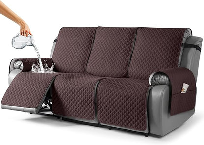 TAOCOCO Waterproof Recliner Couch Cover Sofa Slipcover for 3 Cushion Couch, Pet Sofa Cover for 3 Seat Recliner, Washable Reclining Sofa Cover Furniture Protector with Straps(3 Seater, Coffee)
