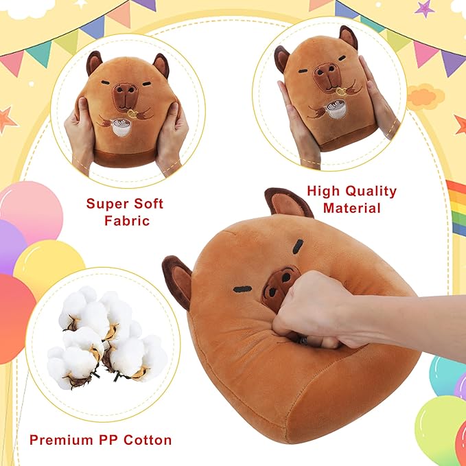 Capybara Plush Toy Birthday Gift - Huggable Capybara Stuffed Animal Pillow for Kids, Unique Gift Idea with Free Mesh Bag and Greeting Card, 9 Inch
