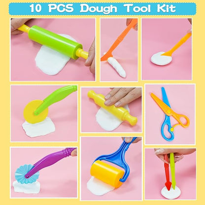 LCY WEDSHI Dough Tool Set, 15 Pcs Dough Tools Sets for Kids Ages 4-8, Dough Accessories Includes Cutters Roller, Rolling Pins, Safety Scissors, Plastic Knife