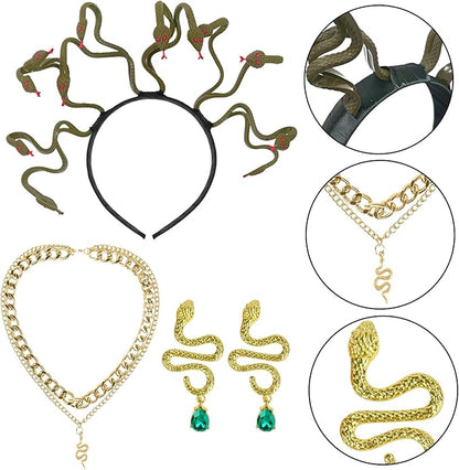 3 Pcs Halloween Snake Headband Medusa Headband Snake Bracelets Funny Gift for Mardi Gras Masquerade Halloween Cosplay Costume Party Supplies