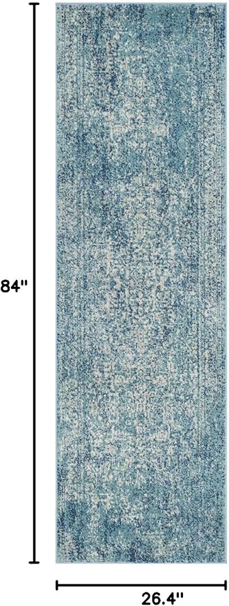 SAFAVIEH Evoke Collection 2'2" x 7' Blue/Ivory EVK256C Oriental Distressed Non-Shedding Living Room Entryway Foyer Hallway Bedroom Runner Rug
