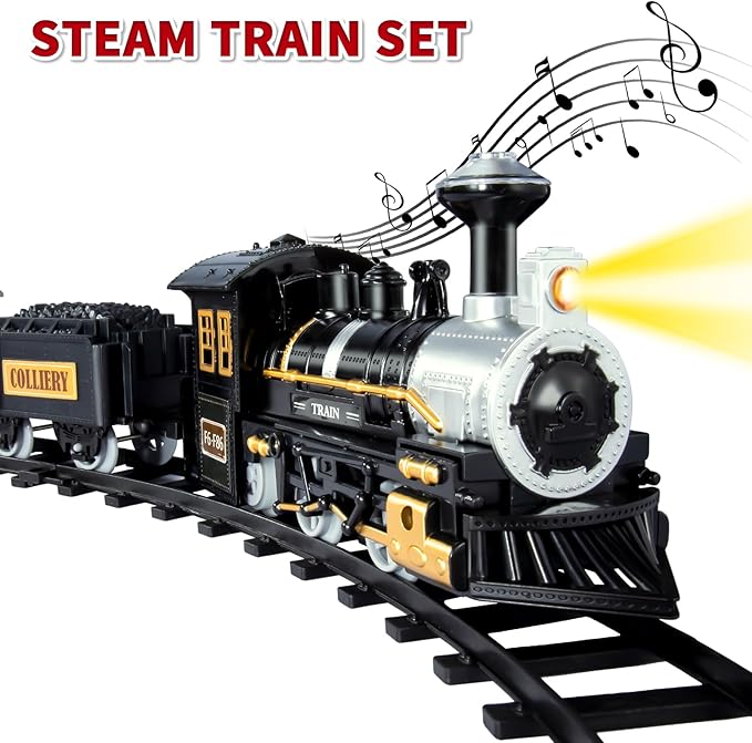 Lucky Doug Christmas Train Set Toys for Kids, Toy Train Set with Light & Sound for Under Christmas Tree, Christmas Train Toys Set for Kids Toddler 1-3 2-4 3-5 4-8 4-7, Christmas Birthday Gifts Toys