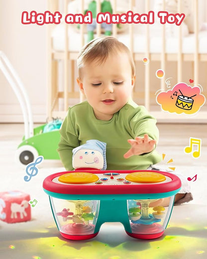 Baby Toys for 6 to 12 Months, Drum Musical Instruments Rotating Light Up Toy for 12-18 Months Kids, Tummy Time Toys for Baby 0-3-6-9 Month, Walker for Baby Boy Girl Toys 1 Year Old (Blue)