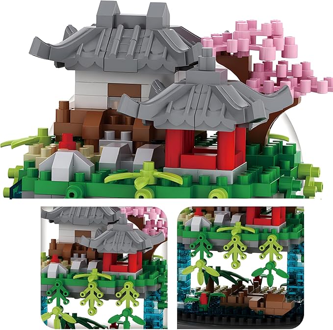 CAXIMSY Cherry Blossom Tree House Building Block Sets with Acrylic Display Box Chinese Architecture of Peach Blossom Bonsai Treehouse Micro Mini Building Set Toy Gift for Kids Adults（321 Pieces）