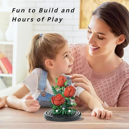 Red Rose Flowers Micro Bricks Building Set with Dust Cover,Artificial Flowers Botanical Collection for Home Decor, Creative Gifts for Adults Women Boys Girls,254 Pieces