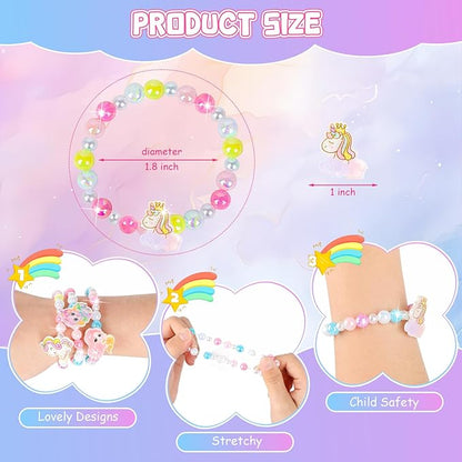 Valentines Day Gifts for Kids Classroom,Unicorn Valentines Cards for Kids School Girls, Princess Valentines Cards and Charm Bracelet, Mermaid Valentines Cards,Valentine Party Favors - 24 Packs
