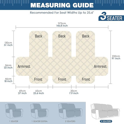 TAOCOCO Waterproof Recliner Couch Covers Sofa Slipcover for 3 Cushion Couch, Pet Sofa Cover for 3 Seat Recliner, Washable Reclining Sofa Cover Furniture Protector with Straps(3 Seater, Off White)