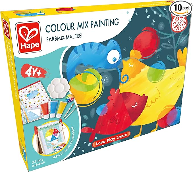 Hape Color Mix Painting - Activities and Art Supplies for Kids with Paint Set, Art Brushes, Paint Palette, Color Wheel, Binder Clip and A3 Activity Book - Art Kit for Children Ages 4 and Up