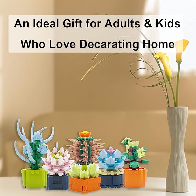 6 Flowers Succulents Building Set, Attractive Flowers Bouquet Plant Building Blocks Compatible with Lego, Pretty Botanical Collection Project Gift for Adults, Teen (503Pcs)