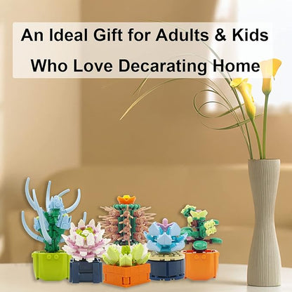 6 Flowers Succulents Building Set, Attractive Flowers Bouquet Plant Building Blocks Compatible with Lego, Pretty Botanical Collection Project Gift for Adults, Teen (503Pcs)