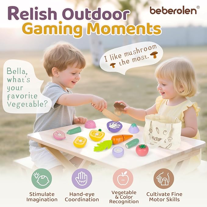 Play Food Sets for Kids Kitchen Wooden Food Toys for 3 Year Old Girl Boy Toddler Cutting Pretend Play Set Learning Toys Birthday Gift 1 2 3 Year Old Vegetables