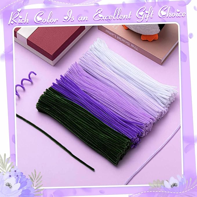 Peryiter 500 Pieces Pipe Cleaners Chenille Stems 12 Inch Craft Supplies Bulk for DIY Art and Craft Projects Creative Gift Wrapping Party Decorations(Purple Flower Color,12 Inch)