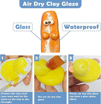 EIGTWEN 20pcs Air Dry Clay for Adults Kit, Includes Air Dry Clay and 50ml Gloss Glaze, Sculpting Tools, 8 Colors of Paint, Paintbrushes, Brushes, Sponges, A Surprise Gift for Art and Craft Enthusiasts
