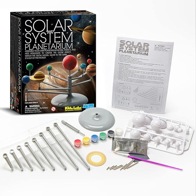 4M: Solar System Planetarium - Assemble Your Own 11.8" Model, Snap-Together, Glow-in-The-Dark Paint, DIY STEM Craft & Science Project Kit, Kids 8+