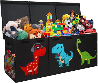Mabahoo Extra Large Toy Box Chest, Collapsible Sturdy Kids Storage Organizer Bins with Lids, Black Dinosaur Toy Chest for Boys Girls, 40"x16"x16" Toy Storage Bin Boxes for Playroom Bedroom Nursery
