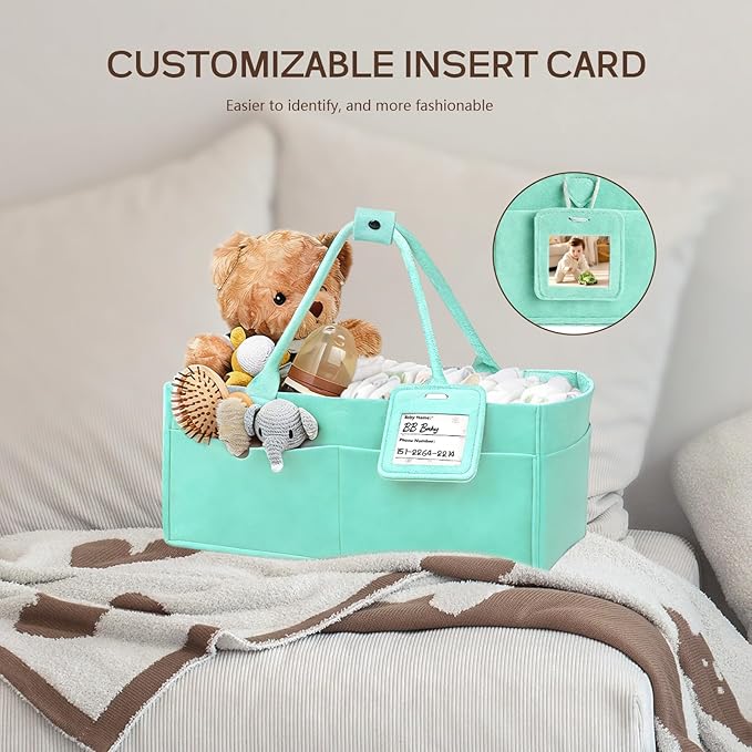 GEMII Diaper Caddy Organizer-Large Baby Caddy Organizer with Handle，Newborn Registry Essentials，Baby Shower Gift Basket for Boy or Girl (Green, Large)