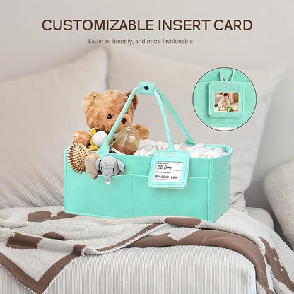 GEMII Diaper Caddy Organizer-Large Baby Caddy Organizer with Handle，Newborn Registry Essentials，Baby Shower Gift Basket for Boy or Girl (Green, Large)