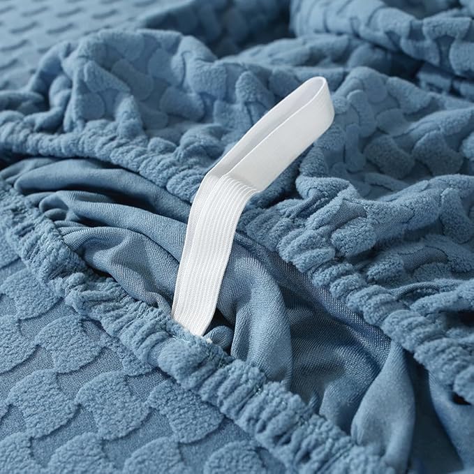 vctops 6 Pieces Jacquard Plush Recliner Loveseat Slipcover Stretch Soft Sofa Couch Cover Anti-Slip Solid Color Furniture Protector with Elastic Bottom for Kids Cats Dogs(Lake Blue,2 Seat)