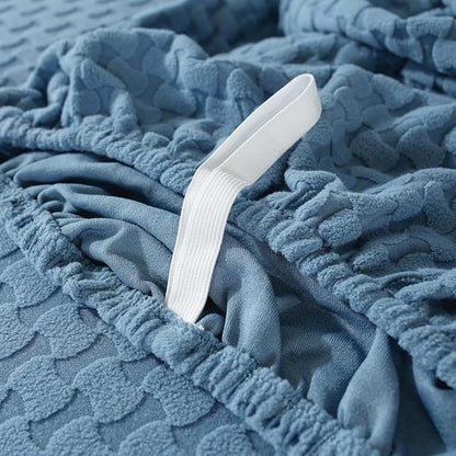 vctops 4 Pieces Jacquard Plush Recliner Slipcovers Stretch Soft Sofa Couch Cover Anti-Slip Solid Color Furniture Protector with Elastic Bottom for Kids Cats Dogs (Lake Blue,1 Seat)