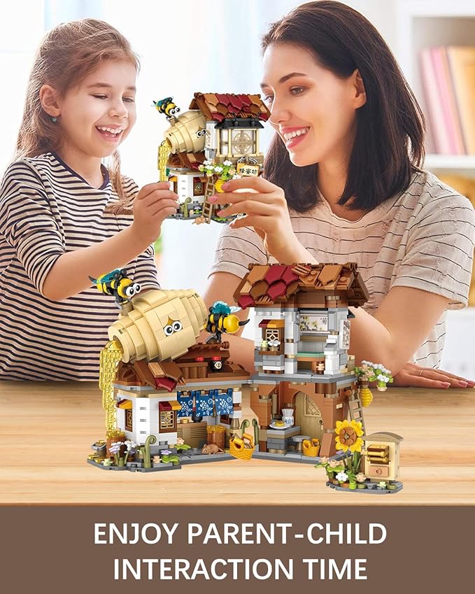 City Street View Honey Workshop Building Blocks Set, MOC Creative Bee Model Theme House, Simulation Architecture Construction Toy, Gifts Idea for Kids Adults (Mini Blocks 1242 pcs)