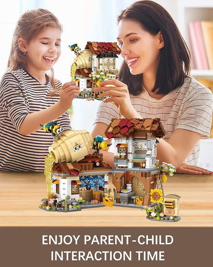 City Street View Honey Workshop Building Blocks Set, MOC Creative Bee Model Theme House, Simulation Architecture Construction Toy, Gifts Idea for Kids Adults (Mini Blocks 1242 pcs)