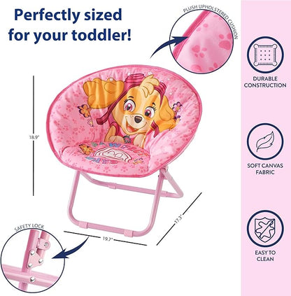 Idea Nuova Paw Patrol Skye Toddler 19” Folding Saucer™ Chair with Pink Metal Frame, Ages 3+