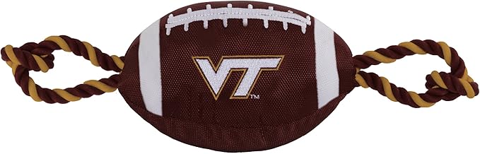 Pets First NCAA Virginia TECH Hokies Football Dog Toy, Tough Quality Nylon Materials, Strong Pull Ropes, Inner Squeaker, Collegiate Team Color
