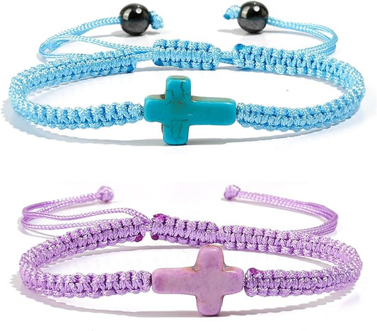Adjustable Handmade Cross Braided Rope Bracelet for Christian Colorful Matching Couple Charm Jewelry Inspirational Religious Woven Bracelet Birthday Easter Thanksgiving Christmas Gifts