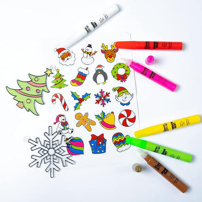 JOYIN Christmas 18 PCS Window Sun Catchers DIY Paint Art and Craft Kit, Make Your Own Window Clings for Christmas Holiday Decorations,Kids Art Project